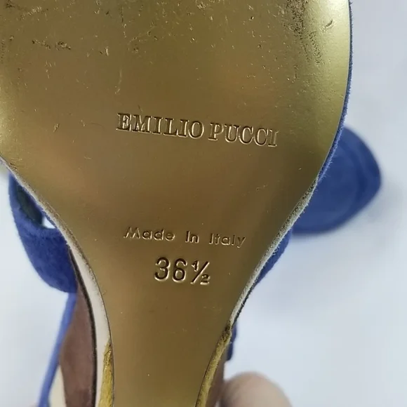 Vtg y2k Emilio Pucci Blue Suede Wedge Heels 36.5